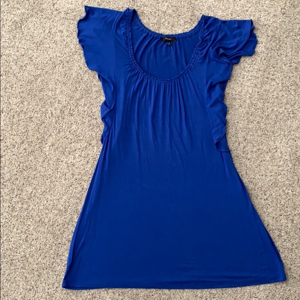 Express Royal Blue Cotton Ruffle Dress Size Medium